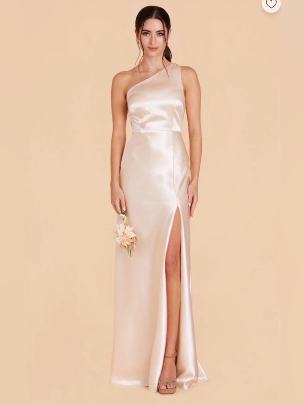 One-Shoulder Satin Evening Dress in Champagne Birdy Grey NWT BRIDESMAID